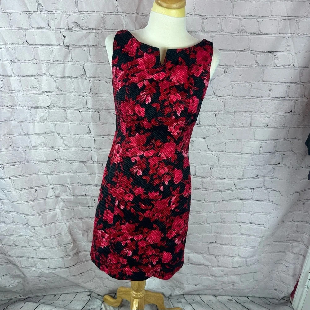 talbots bold floral sleeveless sheath dress women 4 cotton blend knee length